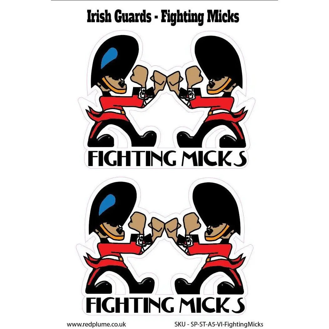 2 x Fighting Micks quality decal stickers 12x9cm Irish Guards redplume