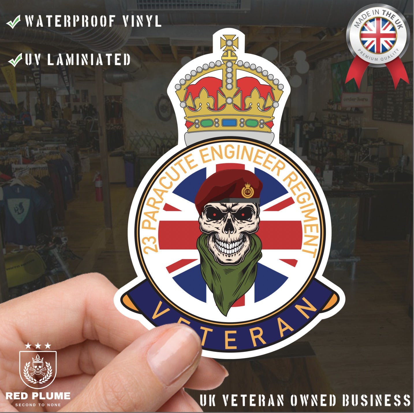 23 Parachute Engineer Regiment Veteran UV Laminated Skull & Beret Decal redplume