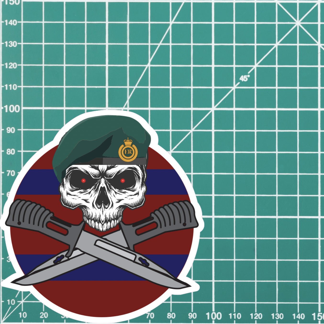 24 Commando Royal Engineers Car Decal - Skull and Crossed Bayonets Design redplume