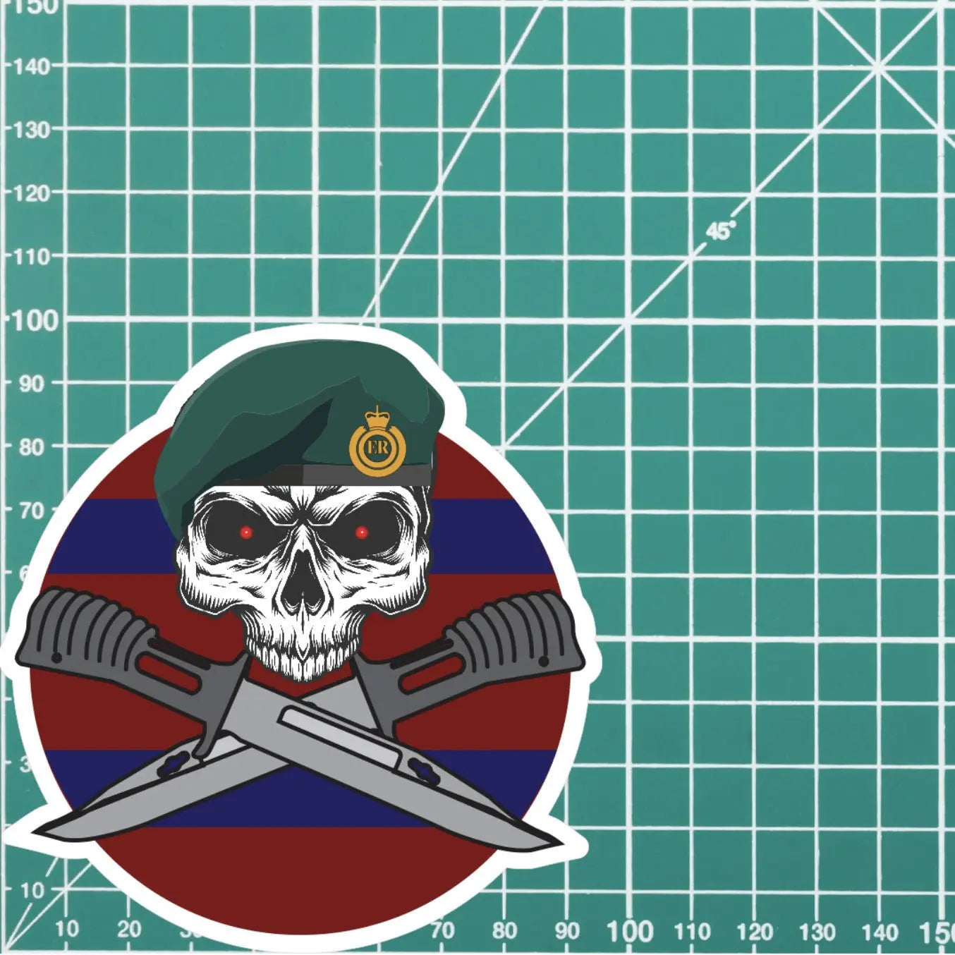 24 Commando Royal Engineers Car Decal - Skull and Crossed Bayonets Design redplume