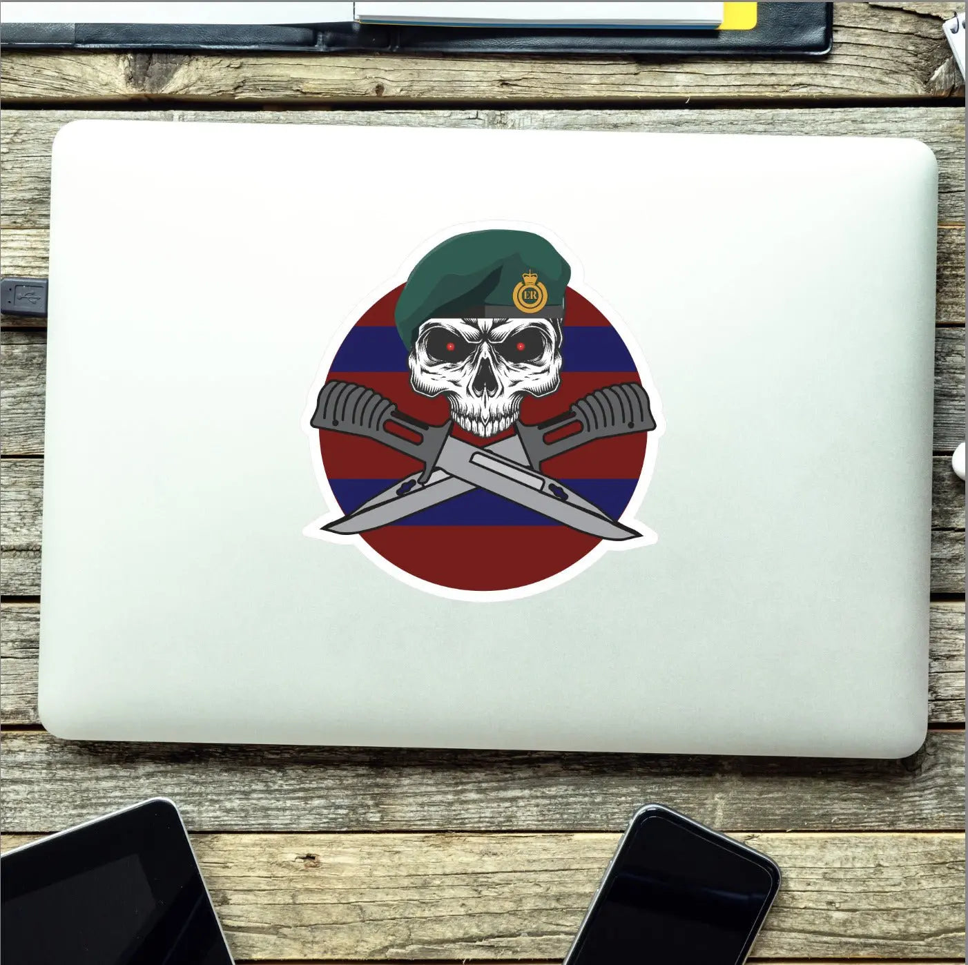 24 Commando Royal Engineers Car Decal - Skull and Crossed Bayonets Design redplume