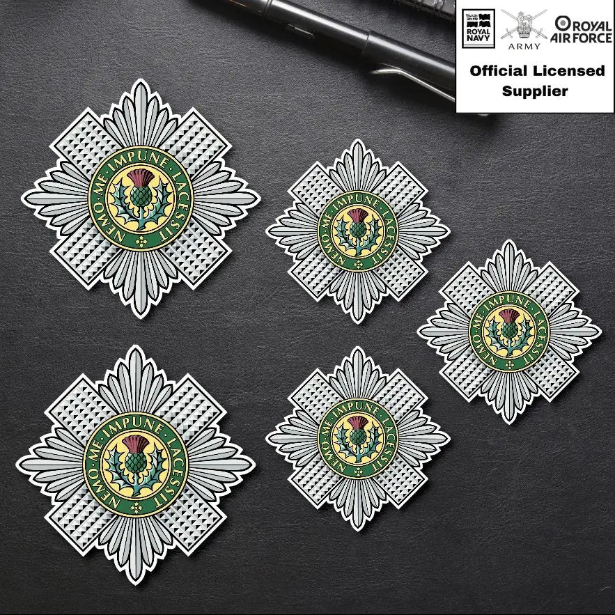 5 x Scots Guards Vinyl Stickers - 2x 75mm, 3x 50mm redplume