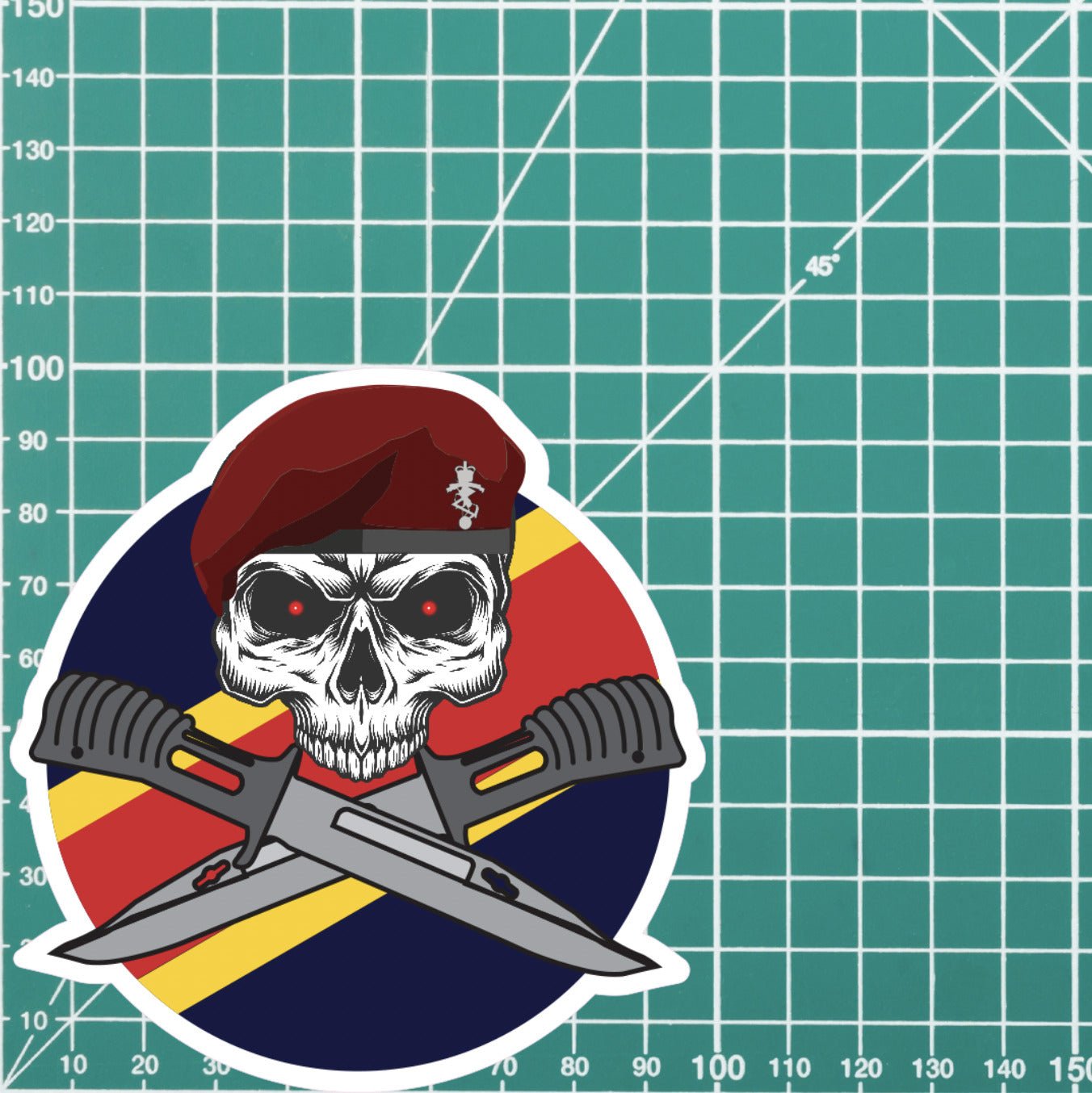 Airborne REME Car Decal - Stylish Skull and Crossed Bayonets Design redplume
