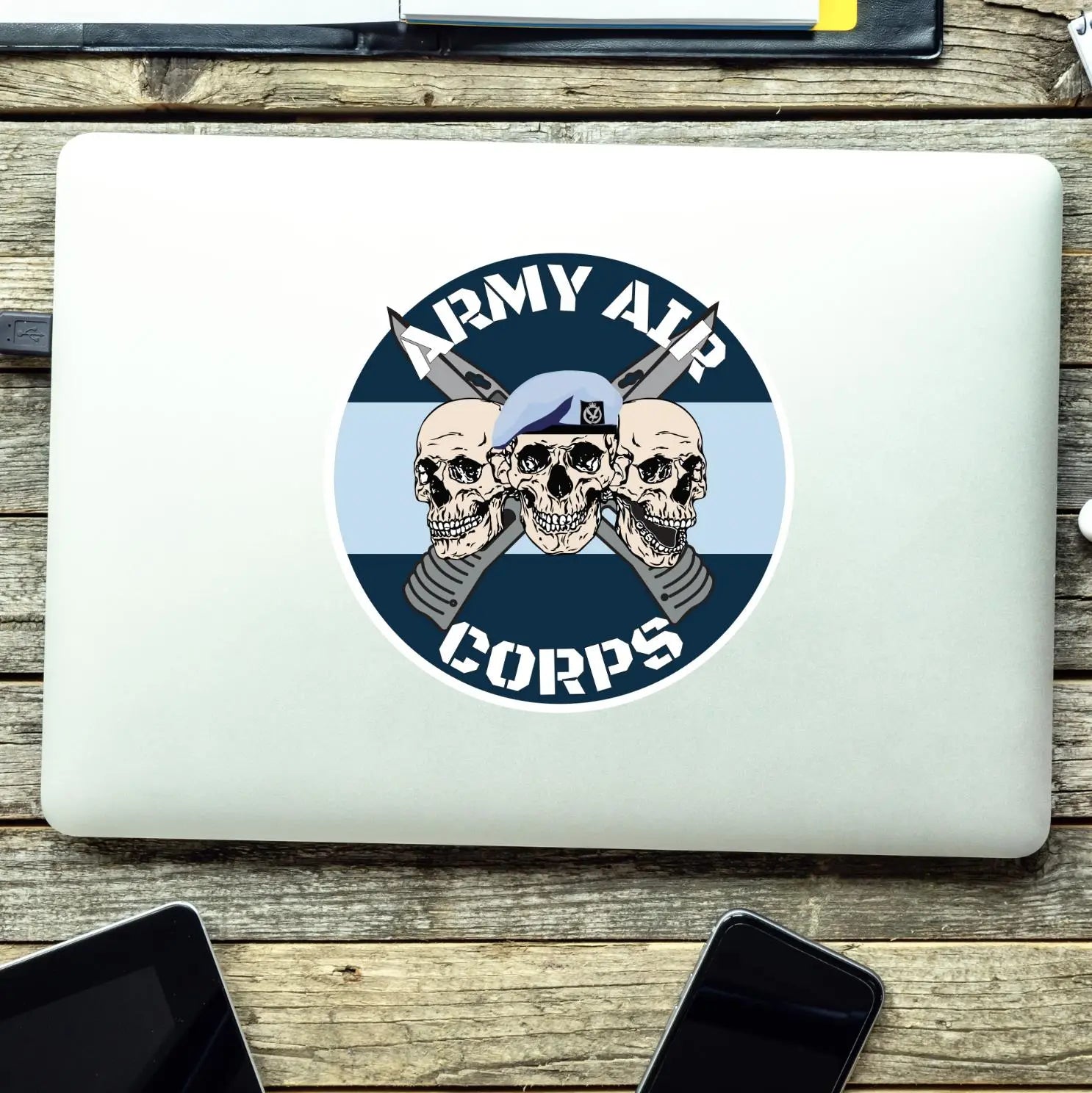 Army Air Corps AAC Waterproof Vinyl Stickers Three Skull Design redplume