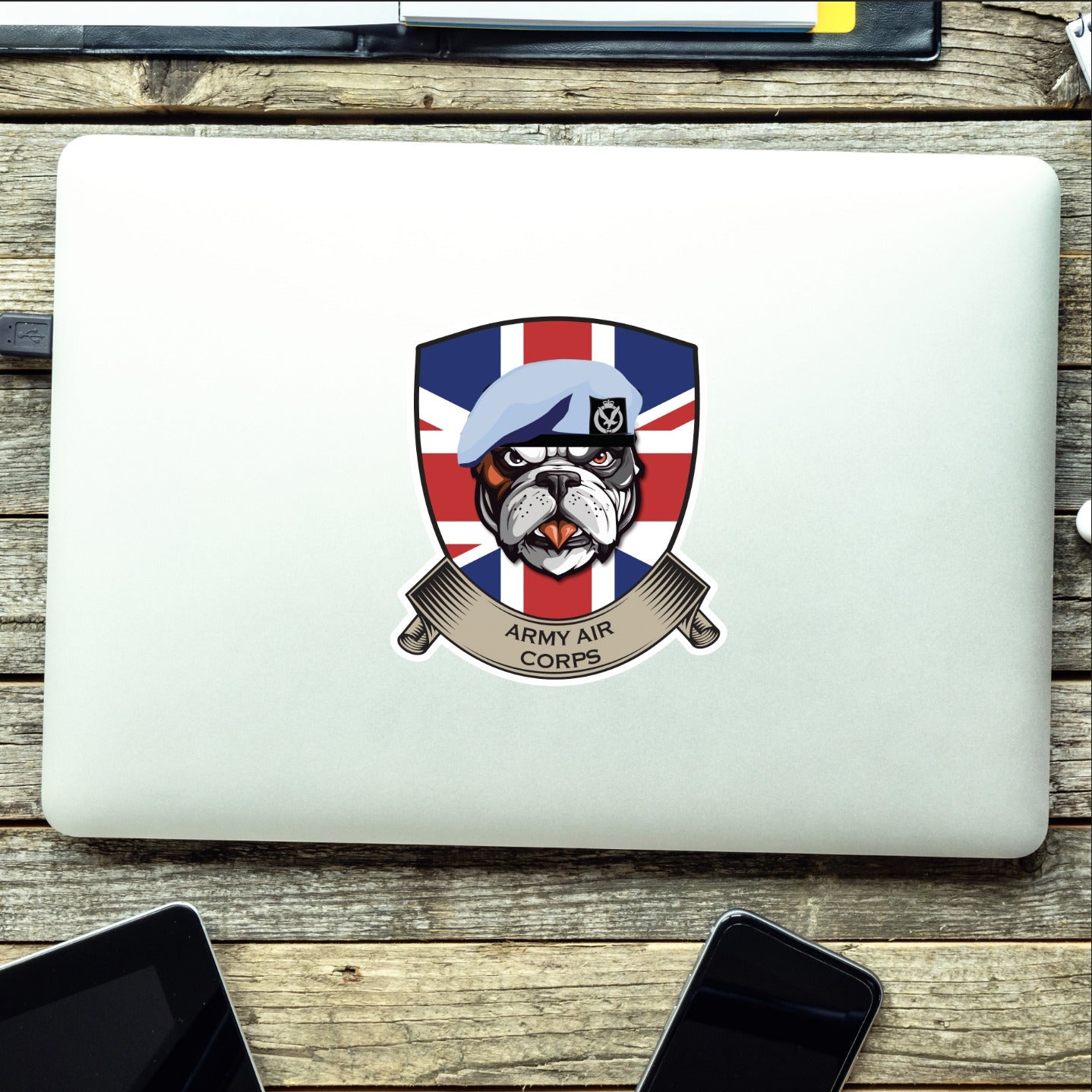 Army Air Corps British Bulldog and Union Jack Shield Vinyl Sticker - 10cm redplume