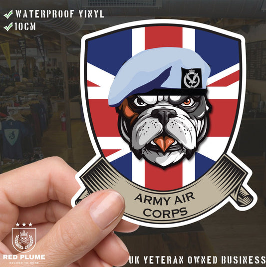 Army Air Corps British Bulldog and Union Jack Shield Vinyl Sticker - 10cm redplume
