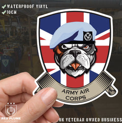 Army Air Corps British Bulldog and Union Jack Shield Vinyl Sticker - 10cm redplume