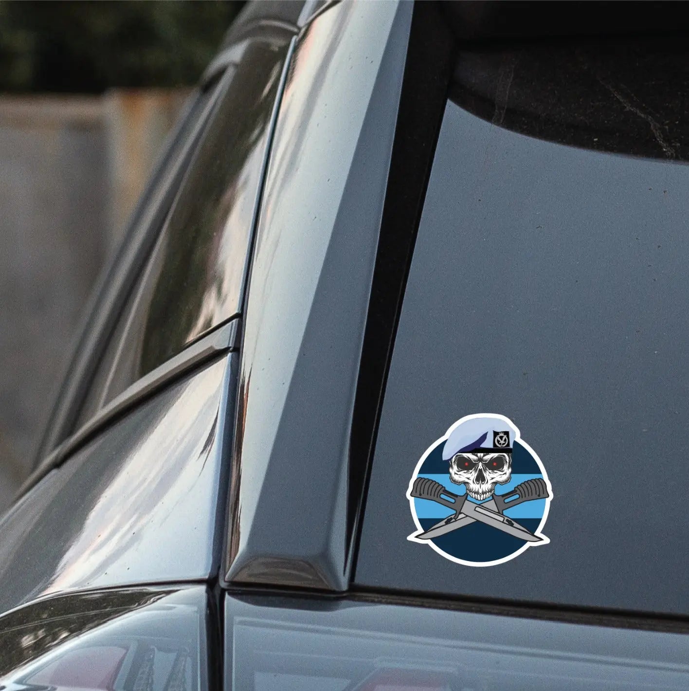 Army Air Corps Car Decal - Stylish Skull and Crossed Bayonets Design redplume