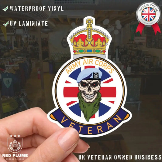 Army Air Corps Veteran UV Laminated Skull & Beret Decal redplume