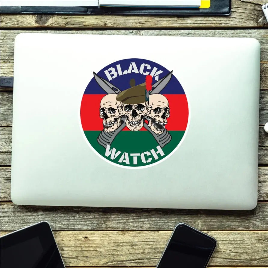 Black Watch Waterproof Vinyl Stickers Three Skull Design redplume