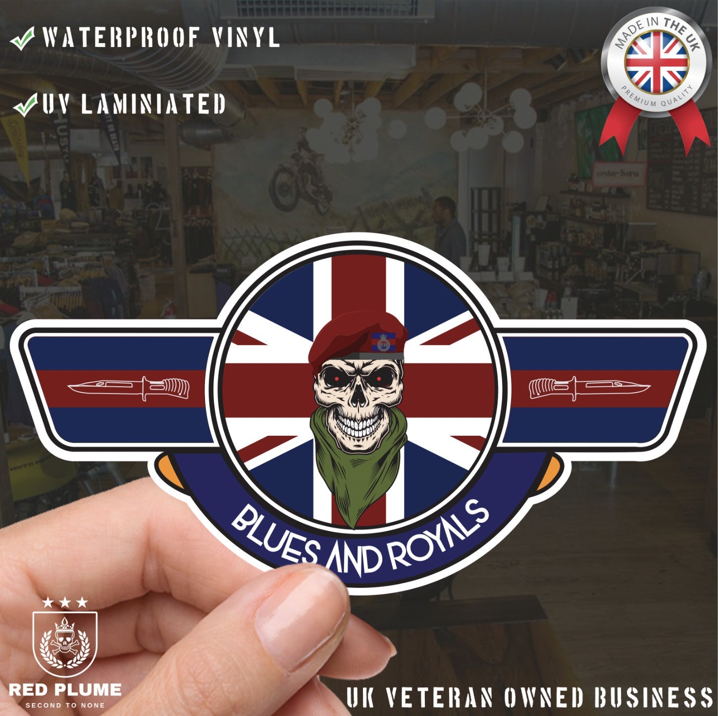 Blues and Royals Airborne UV Laminated Vinyl Sticker - Wings redplume