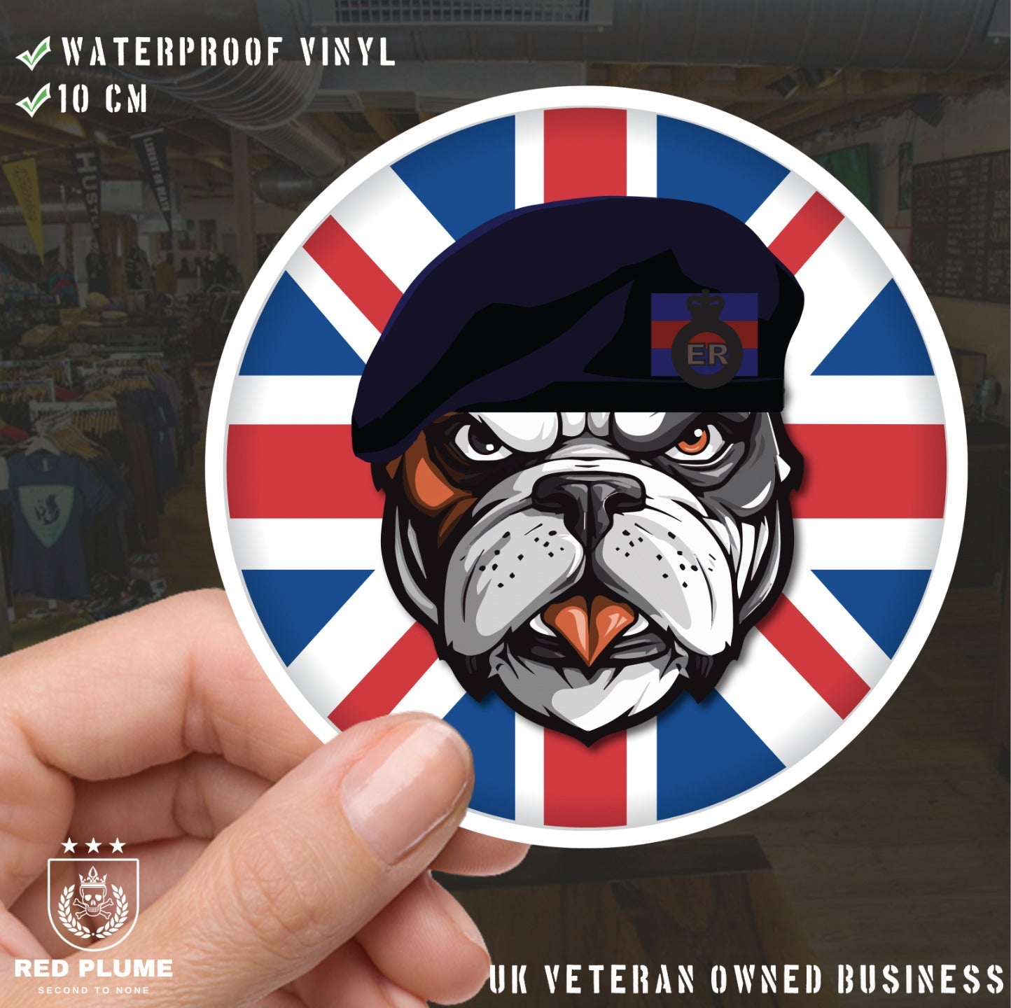 Blues and Royals British Veteran Bulldog Decal - 10cm Vinyl Sticker redplume