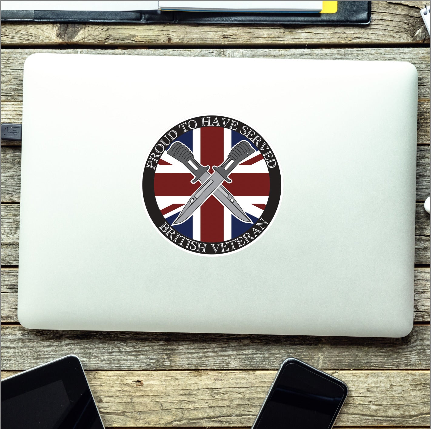 British Veteran Decal | Union Jack with Crossed Bayonets | UV Laminated redplume