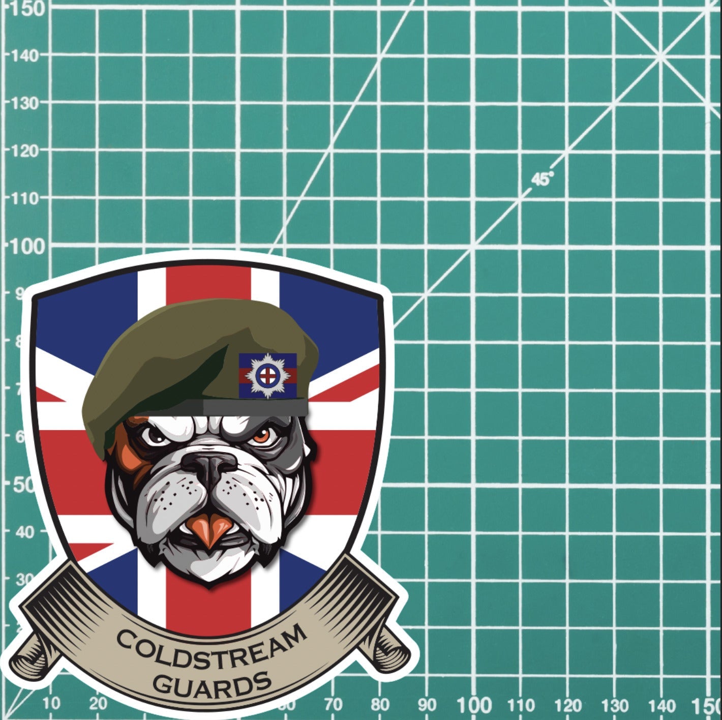Coldstream Guards British Bulldog and Union Jack Shield Vinyl Sticker - 10cm redplume