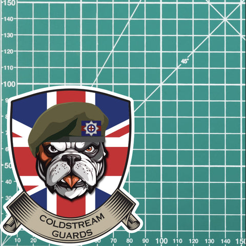 Coldstream Guards British Bulldog and Union Jack Shield Vinyl Sticker - 10cm redplume