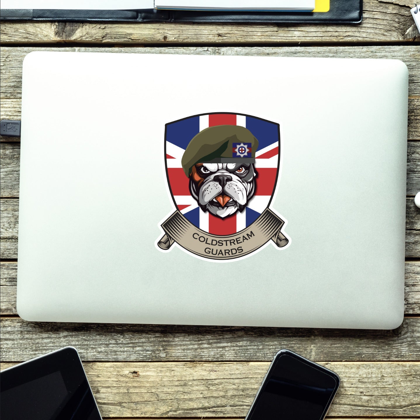 Coldstream Guards British Bulldog and Union Jack Shield Vinyl Sticker - 10cm redplume