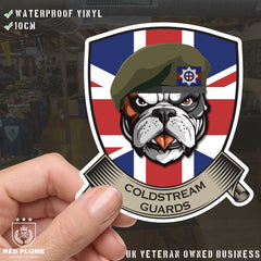 Coldstream Guards British Bulldog and Union Jack Shield Vinyl Sticker - 10cm redplume