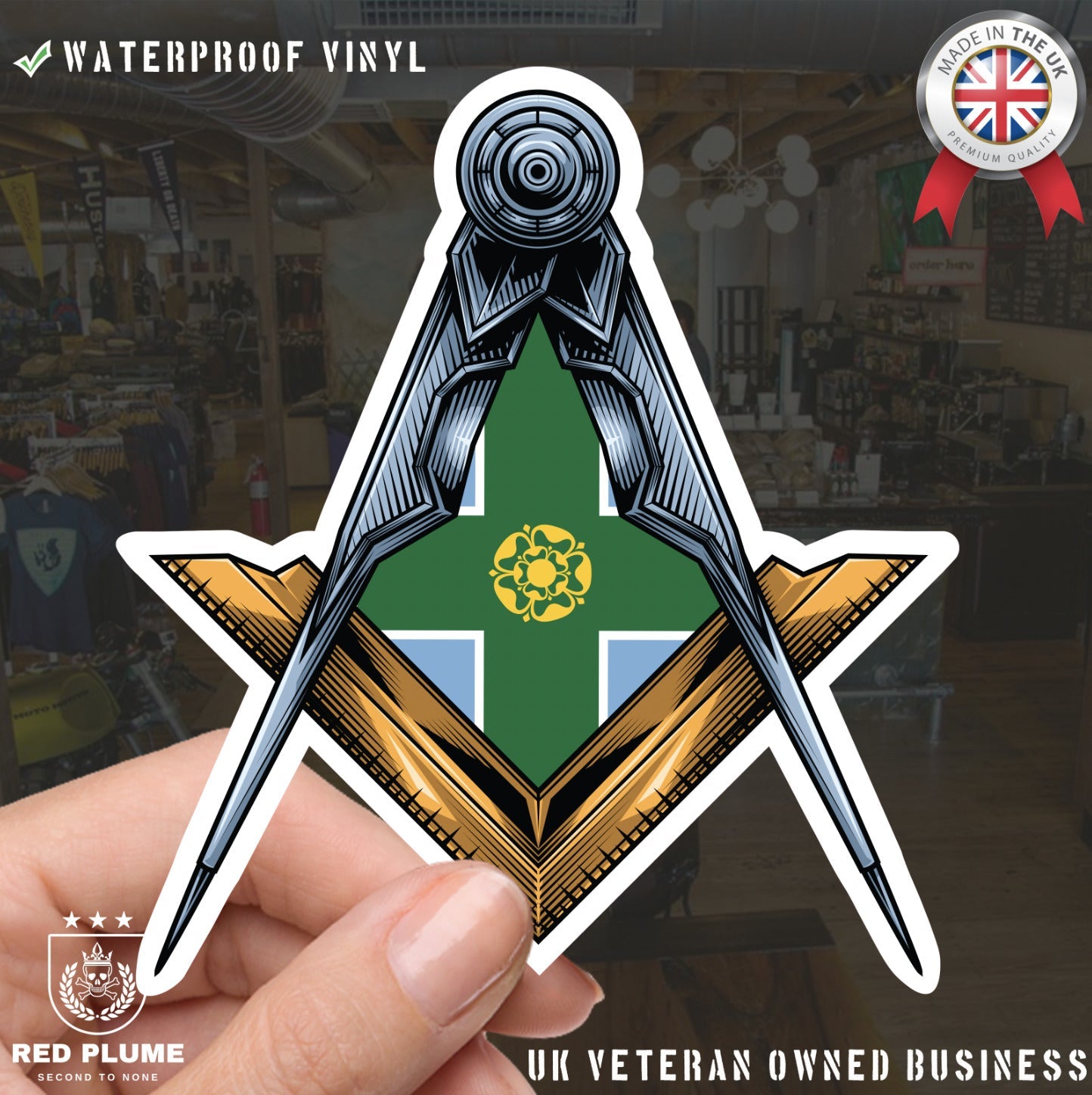 Derbyshire Masonic Stickers Square & Compass Union Vinyl Decals redplume