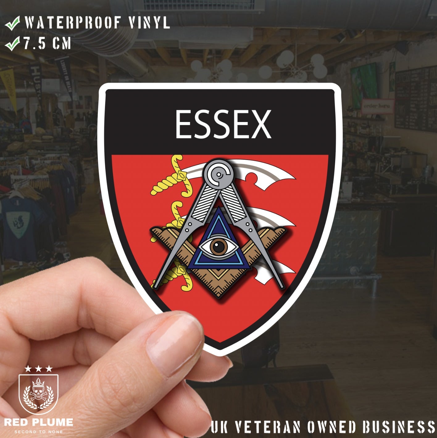 Essex Masonic Shield Sticker redplume