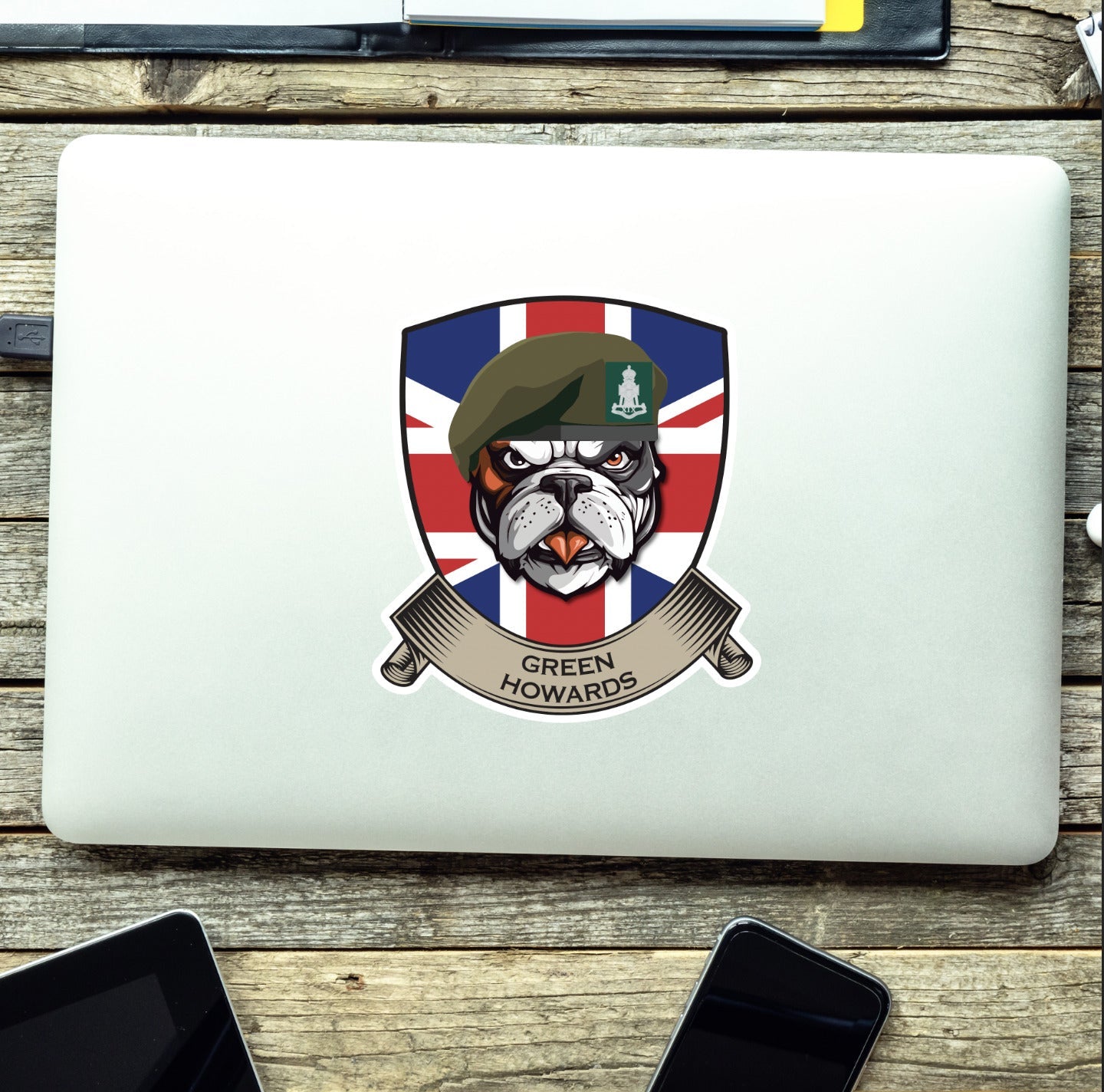 Green Howards British Bulldog and Union Jack Shield Vinyl Sticker - 10cm redplume