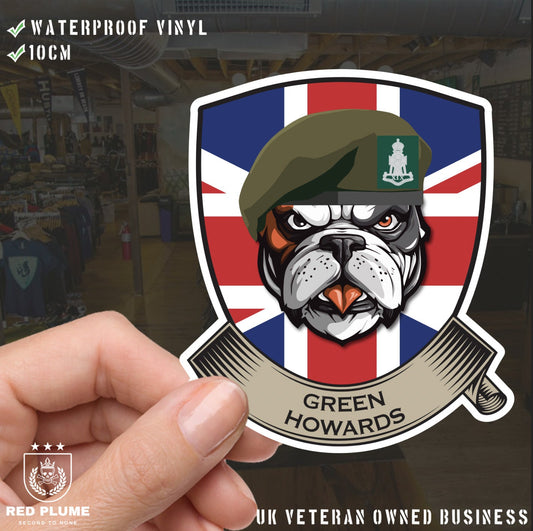Green Howards British Bulldog and Union Jack Shield Vinyl Sticker - 10cm redplume