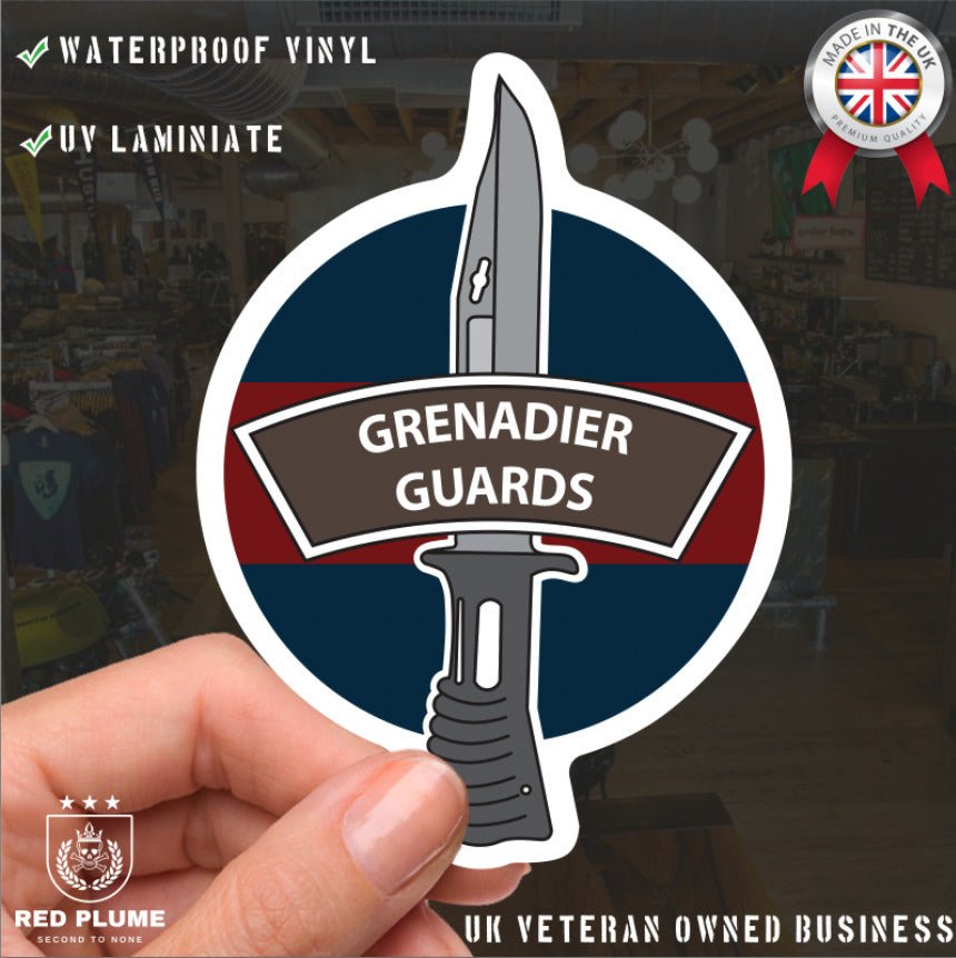 Grenadier Guards Vinyl Decal, TRF Colours & Bayonet Design - 10cm redplume