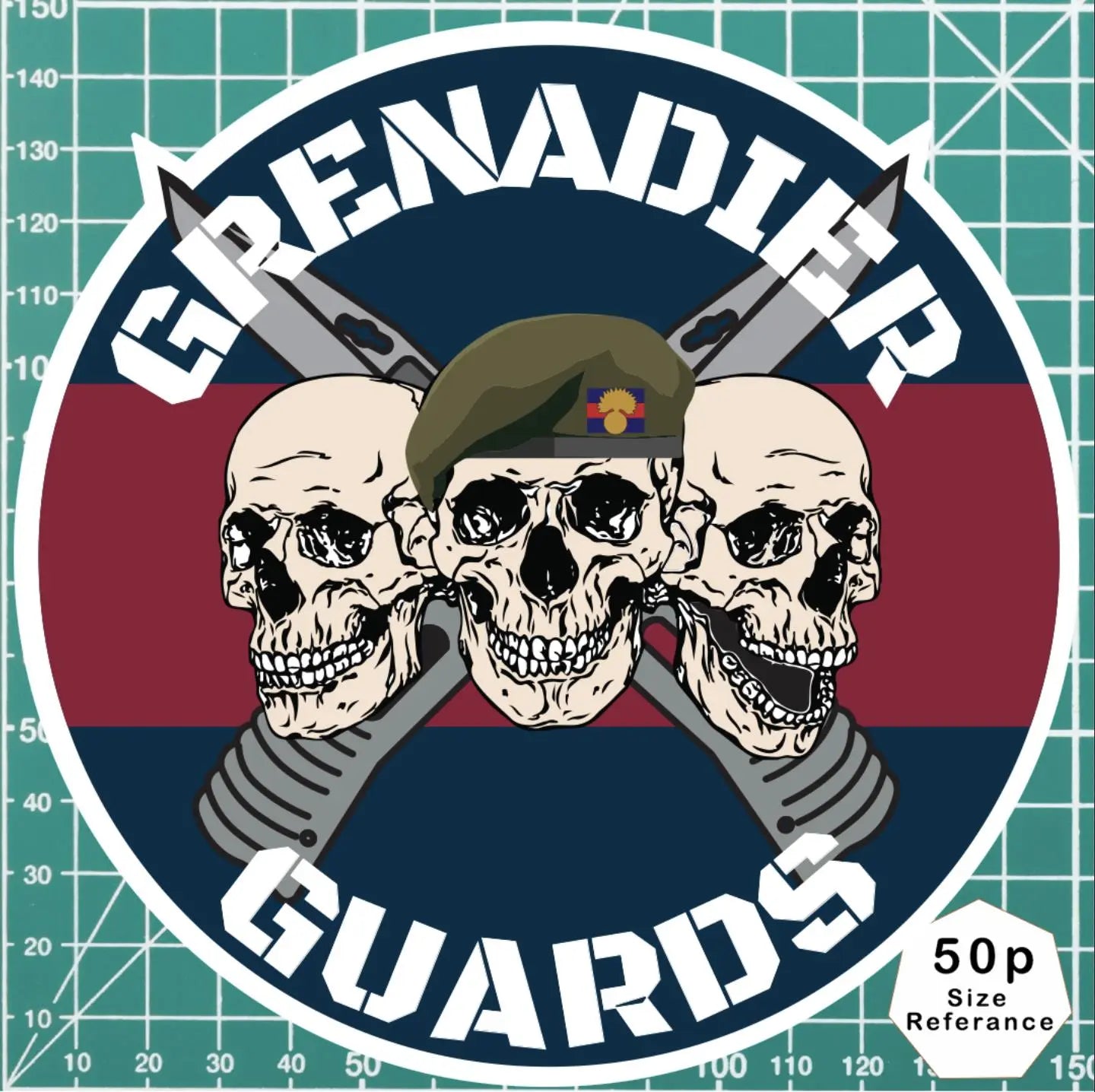 Grenadier Guards Waterproof Vinyl Stickers Three Skull Design redplume