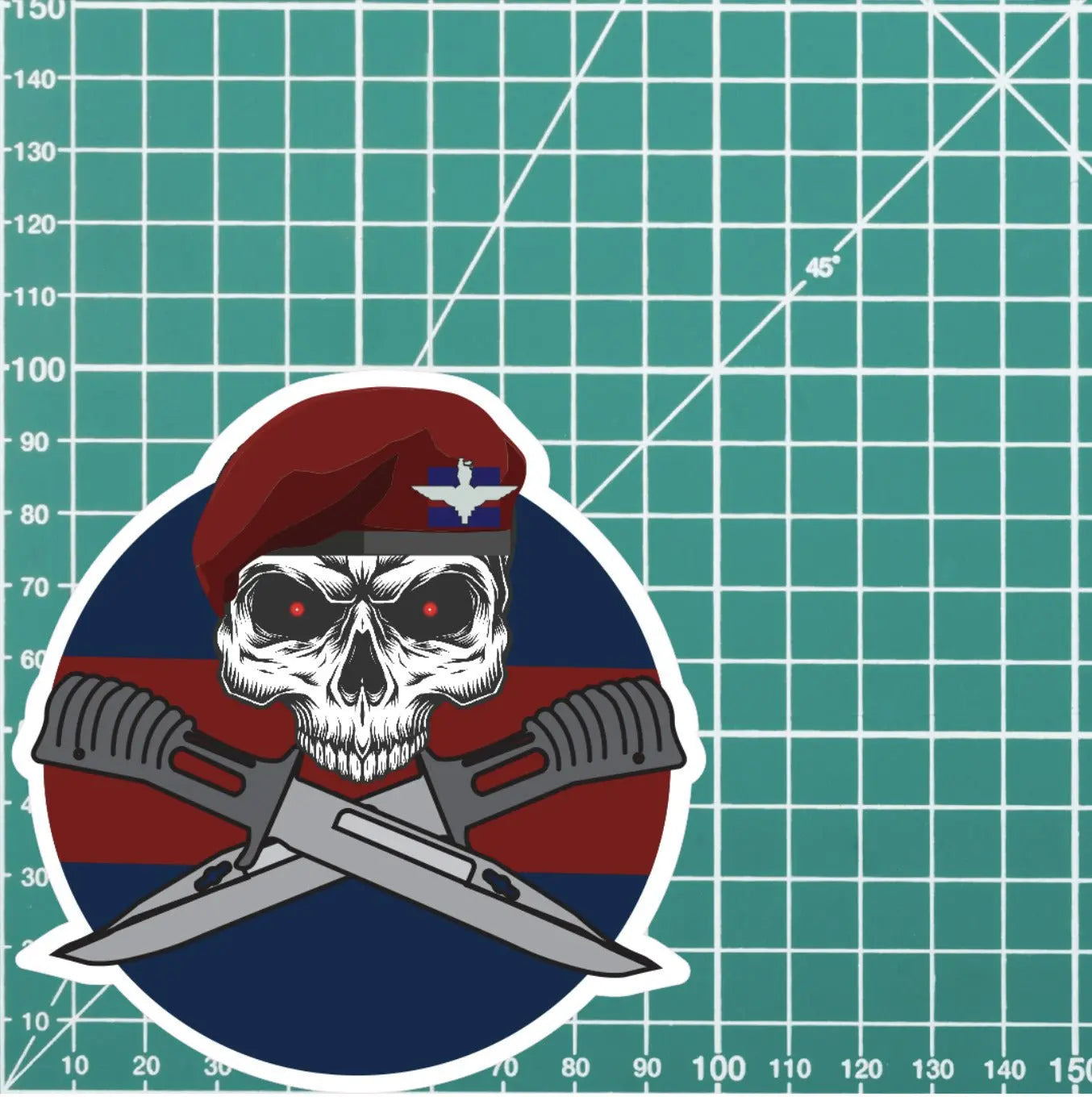 Guards Parachute Platoon Car Decal - Stylish Skull and Crossed Bayonets Design redplume