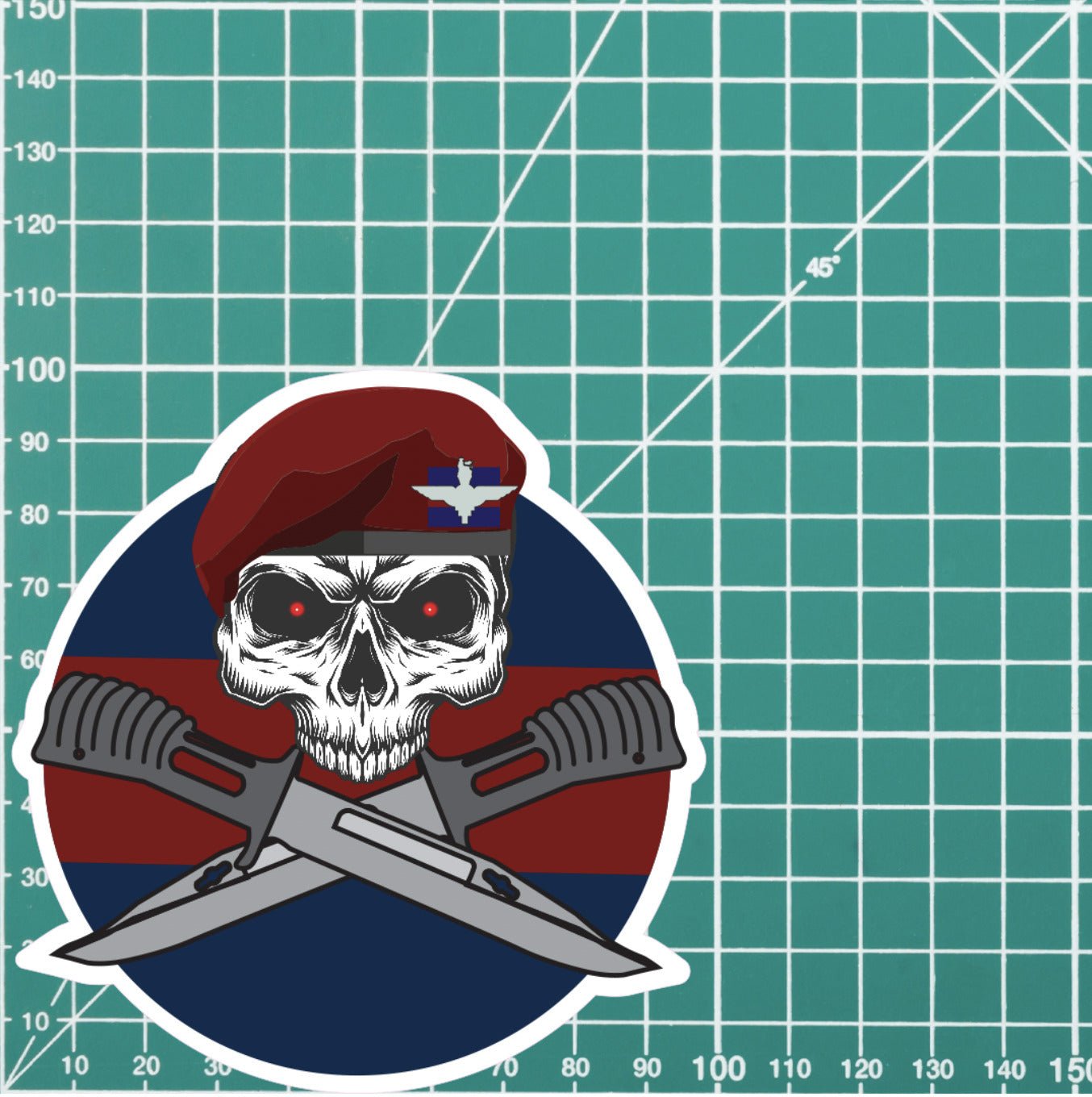 Guards Parachute Platoon Car Decal - Stylish Skull and Crossed Bayonets Design redplume