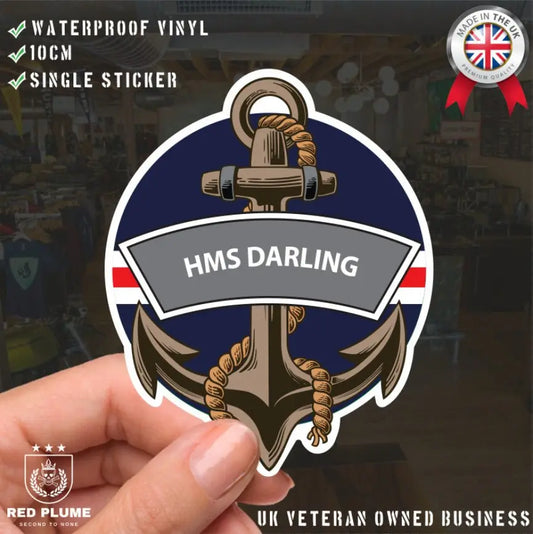 HMS Darling Royal Navy Waterproof Vinyl Sticker redplume
