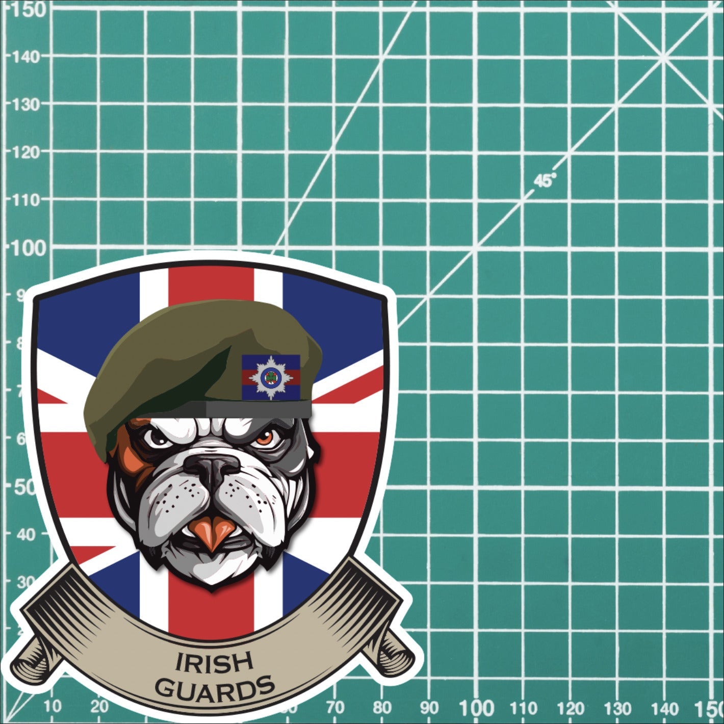 Irish Guards British Bulldog and Union Jack Shield Vinyl Sticker - 10cm redplume