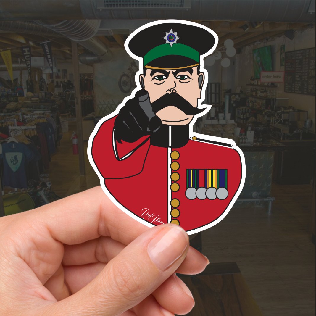 Irish Guards, Lord Kitchener Waterproof Vinyl Stickers, 10cm High redplume