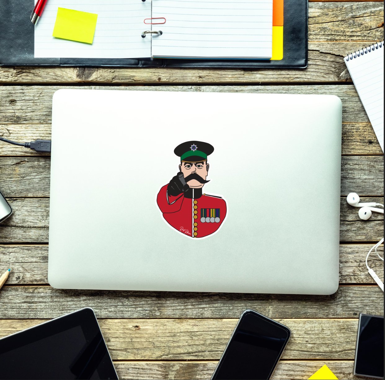 Irish Guards, Lord Kitchener Waterproof Vinyl Stickers, 10cm High redplume