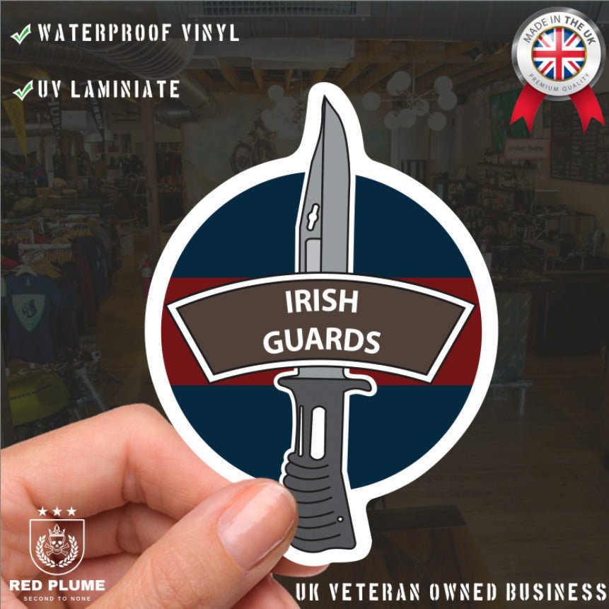 Irish Guards Vinyl Decal, TRF Colours & Bayonet Design - 10cm redplume