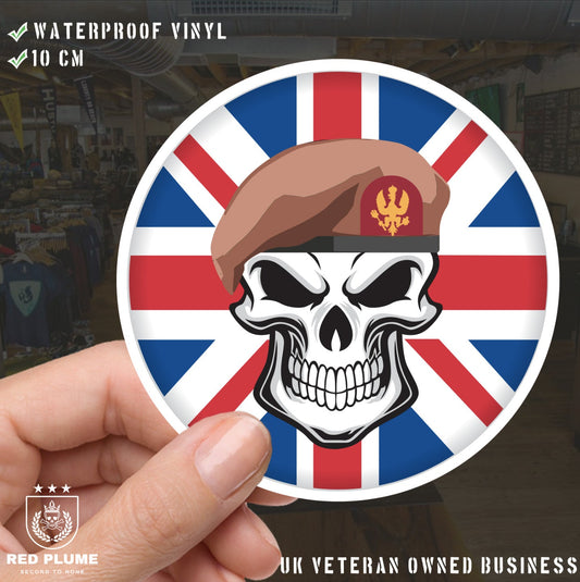 King's Royal Hussars KRH Skull with Beret UJ Vinyl Sticker - 10cm redplume