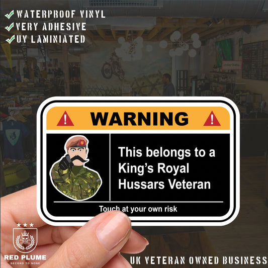 King's Royal Hussars KRH Warning Funny Vinyl Sticker 100mm wide redplume