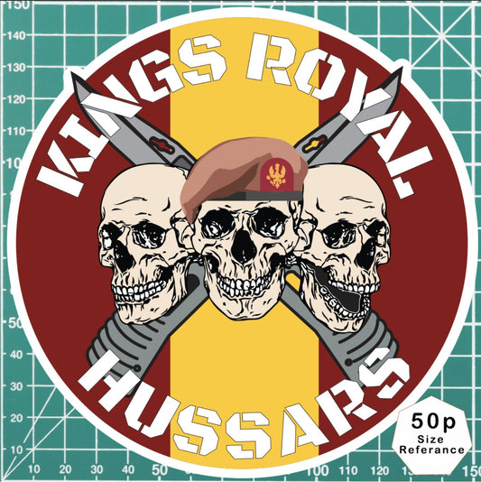 King's Royal Hussars KRH Waterproof Vinyl Stickers Three Skull Design redplume
