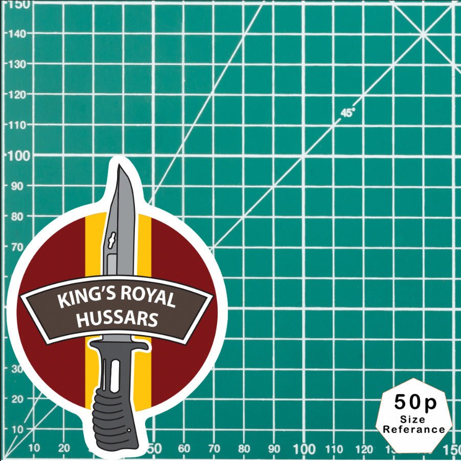 King's Royal Hussars Vinyl Decal, TRF Colours & Bayonet Design - 10cm redplume