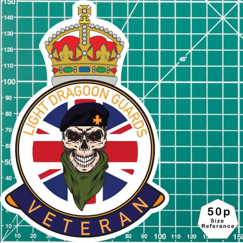 Light Dragoon Guards Veteran UV Laminated Skull & Beret Decal redplume