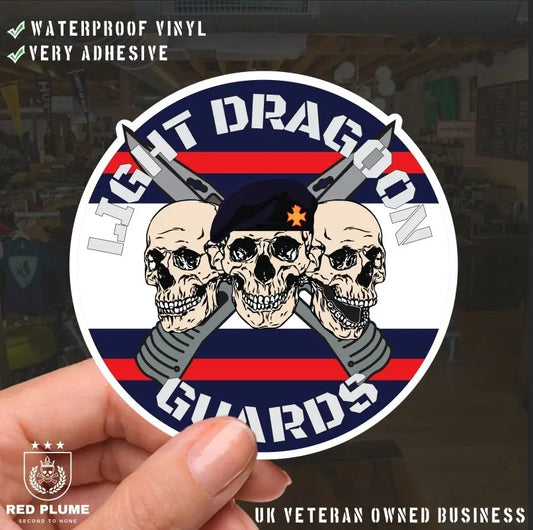 Light Dragoon Guards Waterproof Vinyl Stickers Three Skull Design redplume