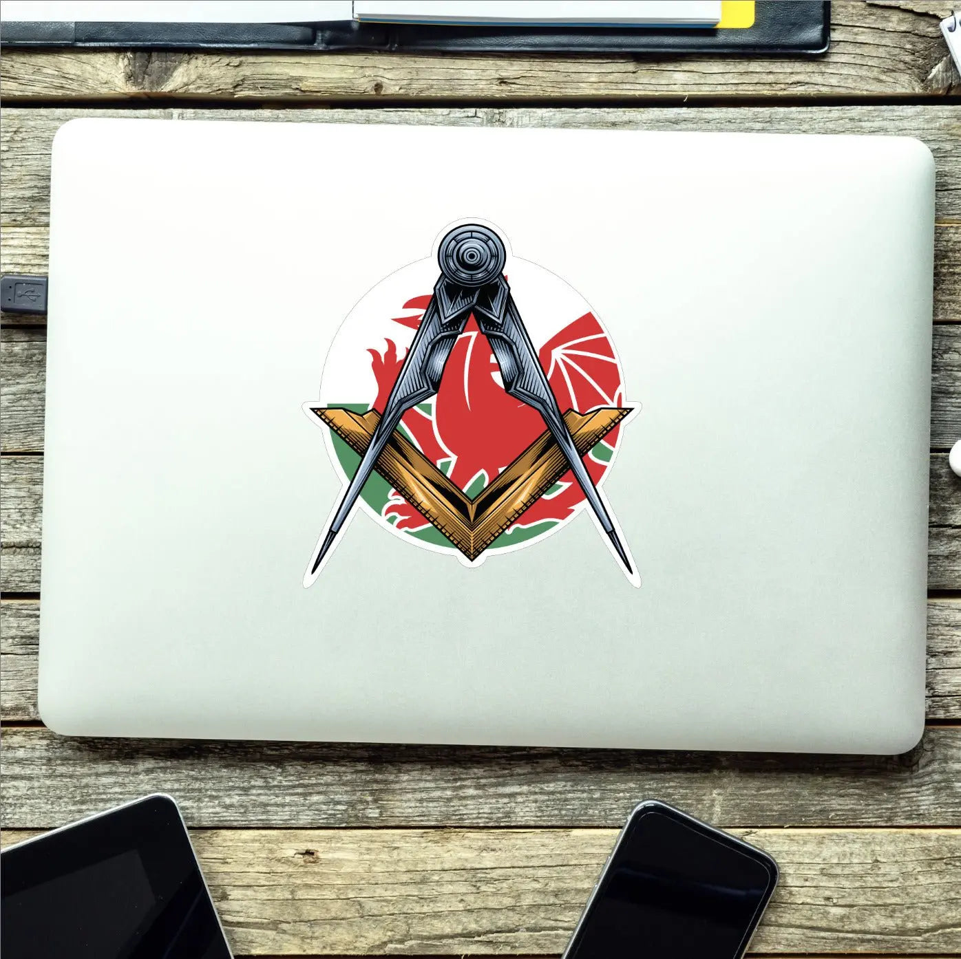 Masonic Square and Compass Welsh Flag Vinyl Sticker Decal | Waterproof redplume