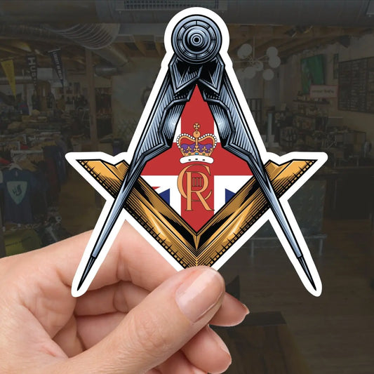 Masonic Square & Compass Union Jack King Charles III Cypher Vinyl Sticker redplume