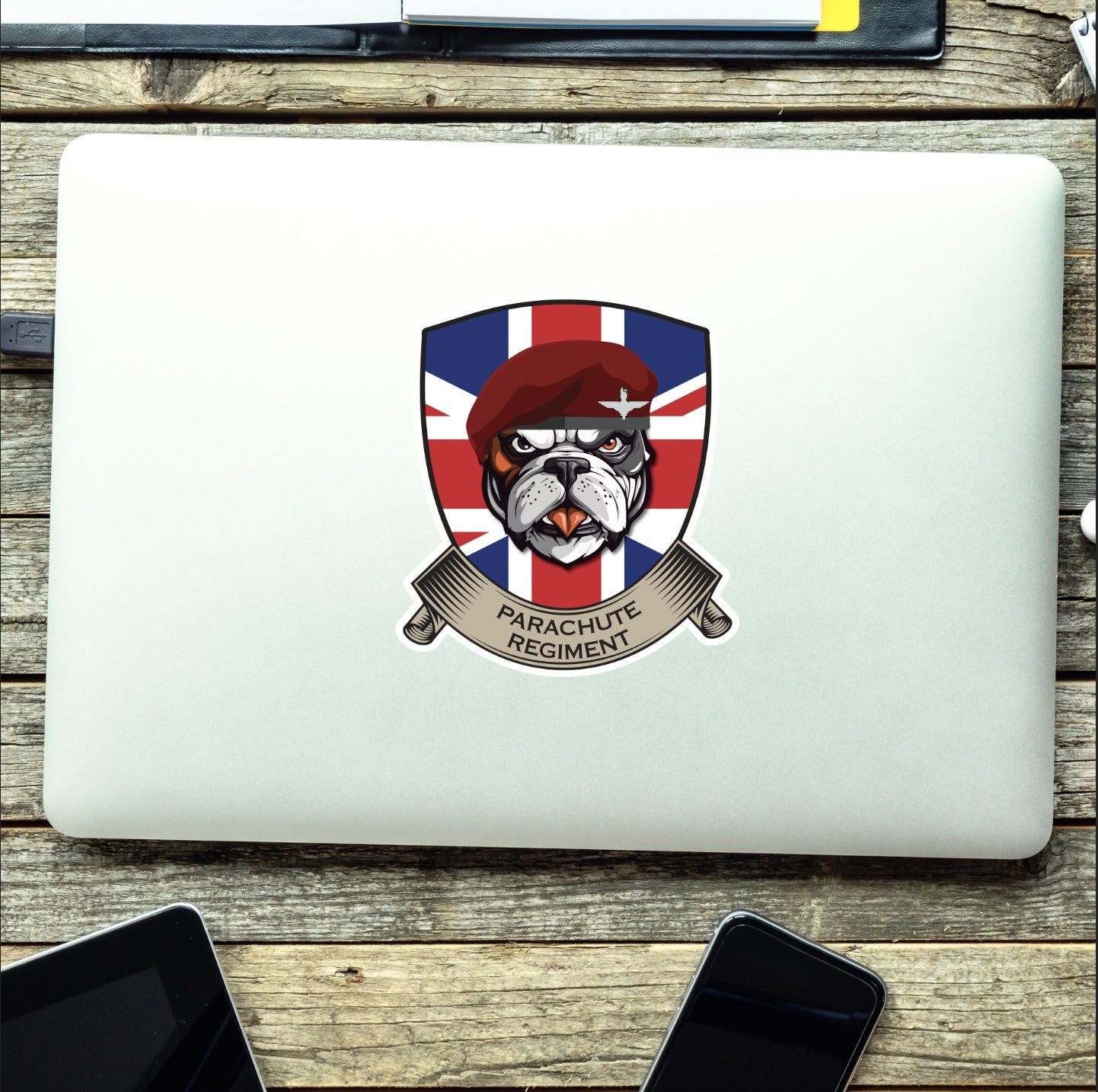 Parachute Regiment British Bulldog and Union Jack Shield Vinyl Sticker - 10cm redplume