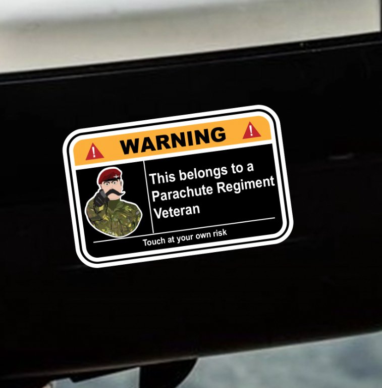 Parachute Regiment Camouflage Warning Funny Vinyl Sticker 100mm wide redplume