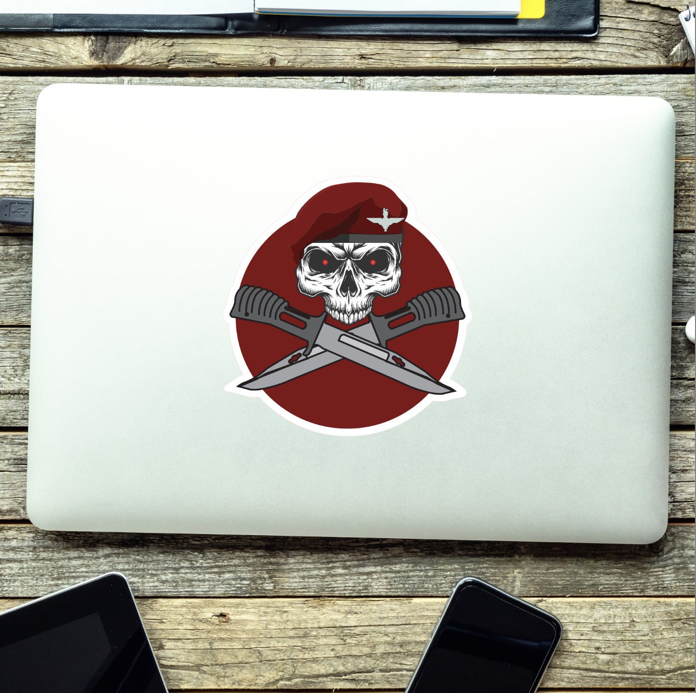 Parachute Regiment Car Decal - Stylish Skull and Crossed Bayonets Design redplume