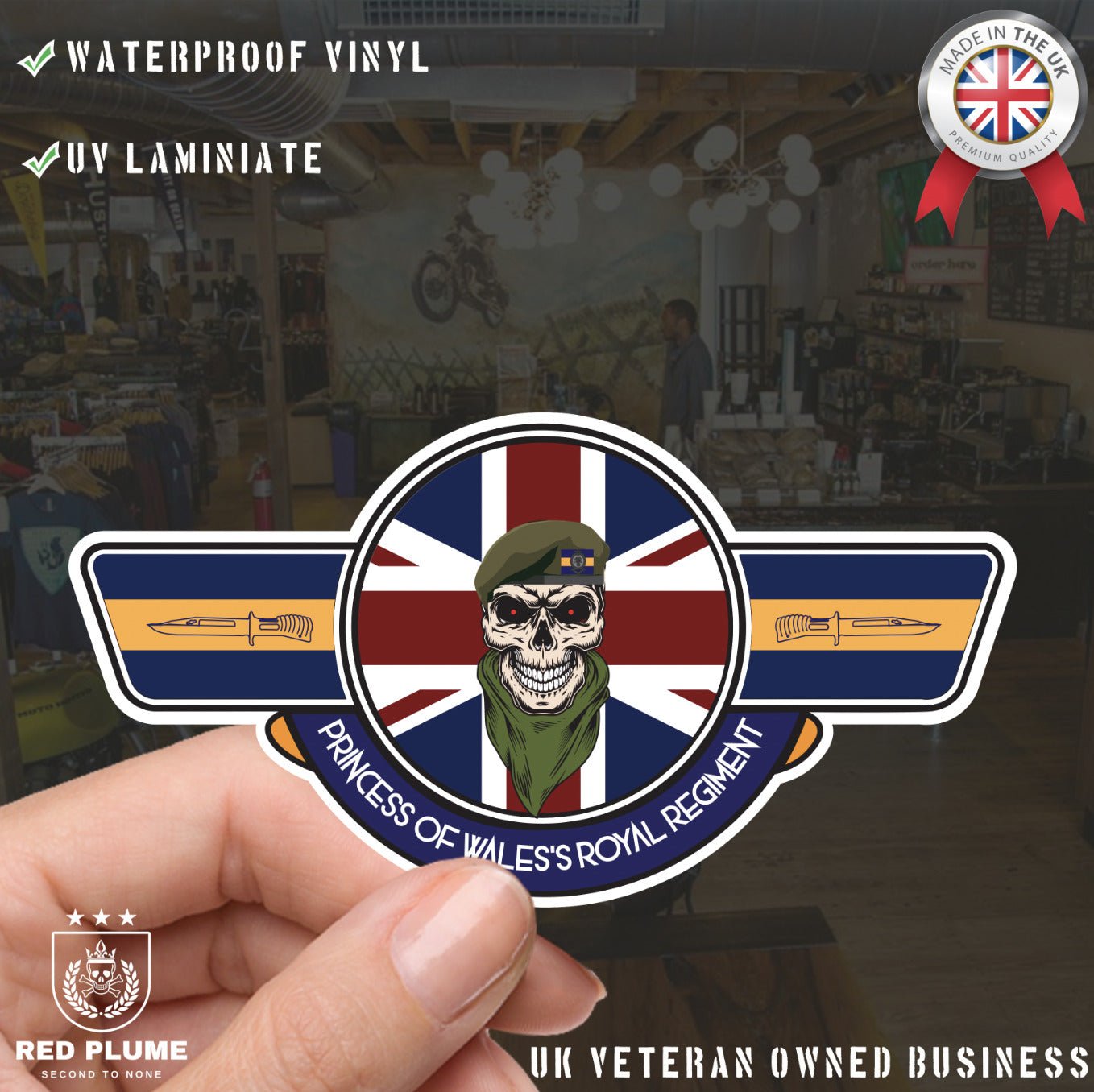 Princess of Wales's Royal Regiment PWRR UV Laminated Vinyl Sticker - Wings redplume
