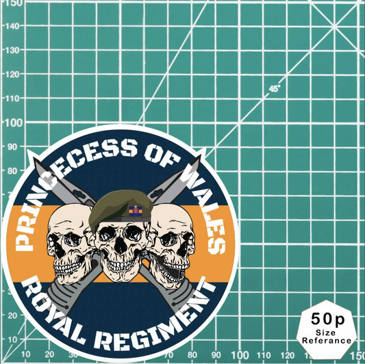 Princess of Wales's Royal Regiment Waterproof Vinyl Stickers Three Skull Design redplume