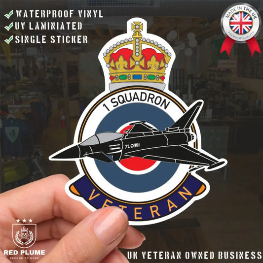RAF 1 Squadron Veterans Badge Vinyl Sticker - Typhoon Aircraft redplume