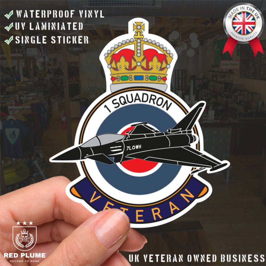 RAF 1 Squadron Veterans Badge Vinyl Sticker - Typhoon Aircraft redplume