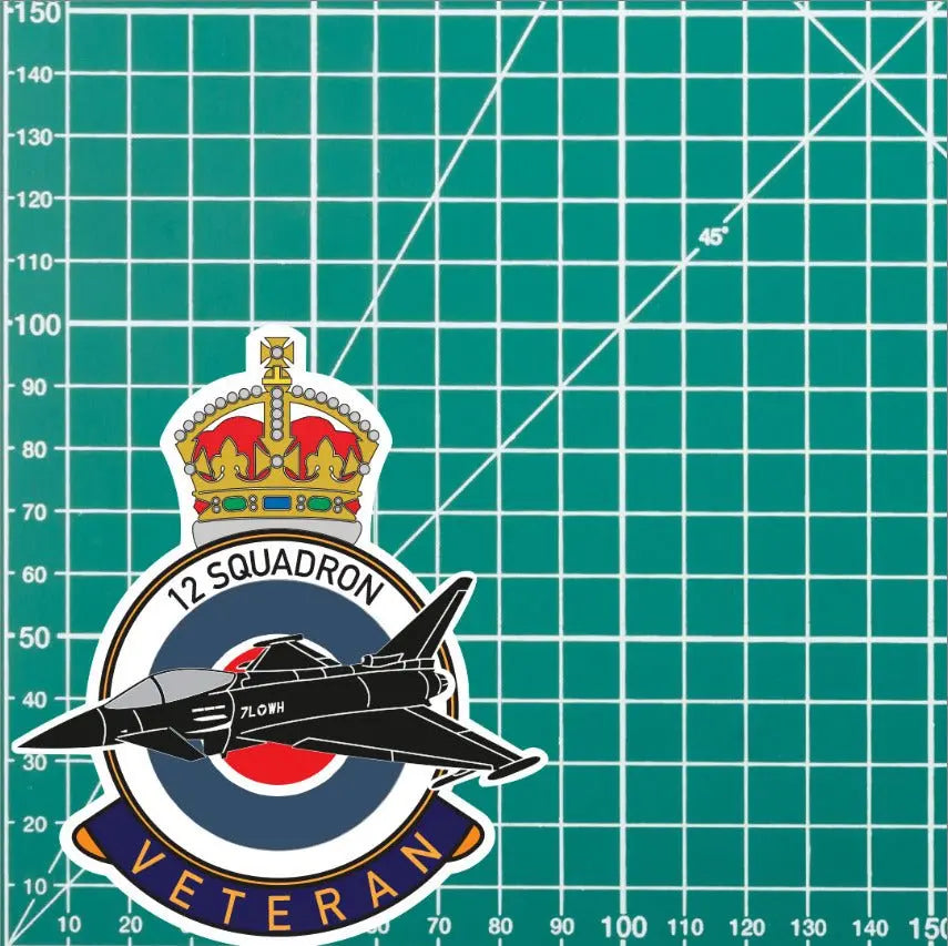RAF 12 Squadron Veterans Badge Vinyl Sticker - Typhoon Aircraft redplume